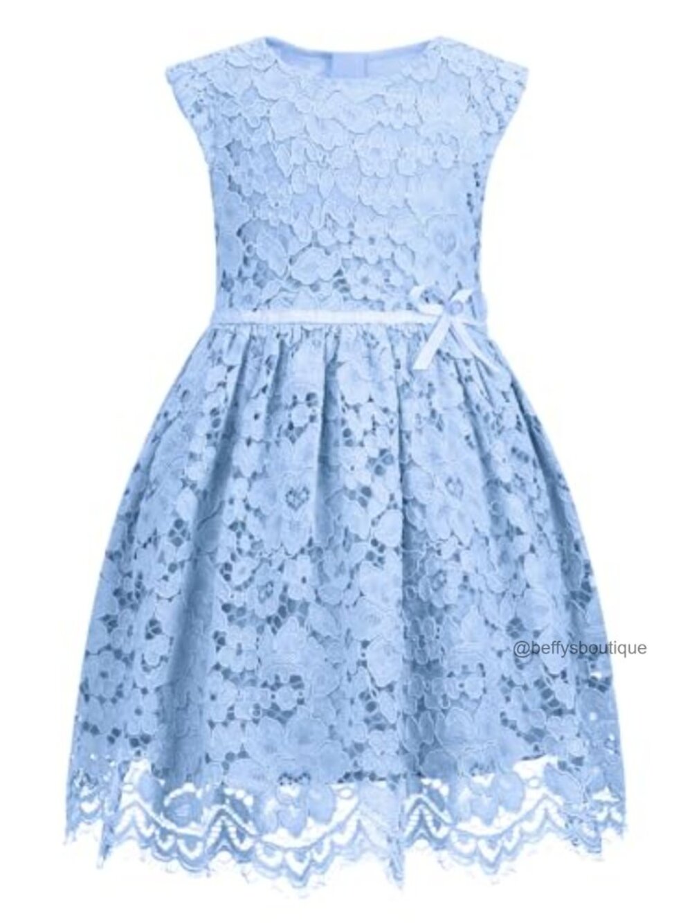 Girls Sleeveless A-Line Lace Flower Girl Dress with Beaded Bowknot Small Waist